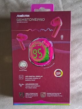 Pink Wireless Earbuds with LED Battery Display,20 Hours,phone Calls, Music,etc..